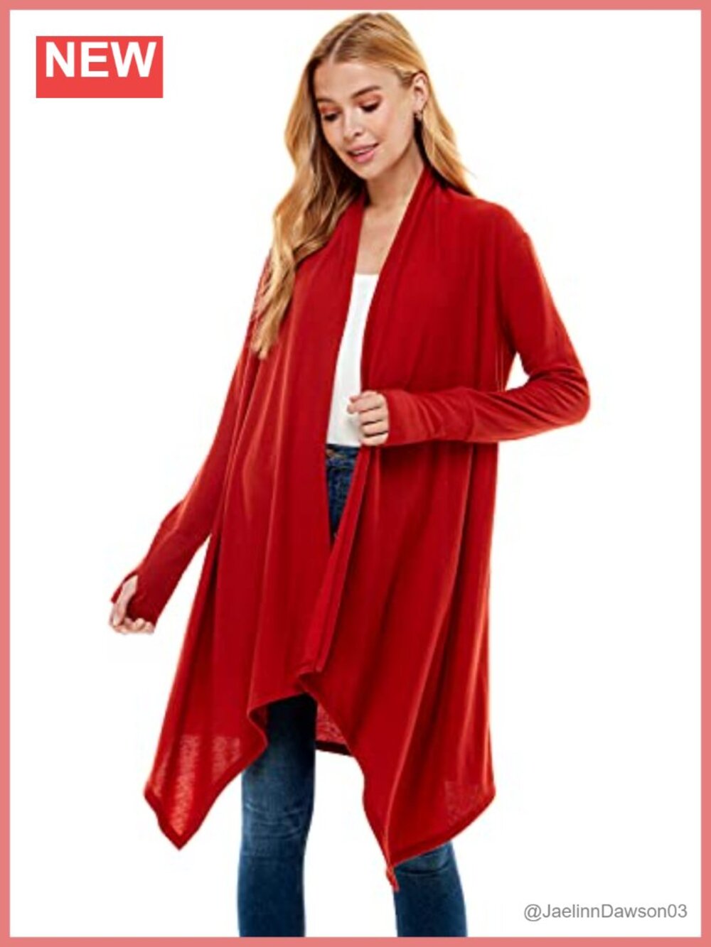 Women's Soft Hacci Knit Long Sleeve Open Front Waterfall Cardigan with Thumb